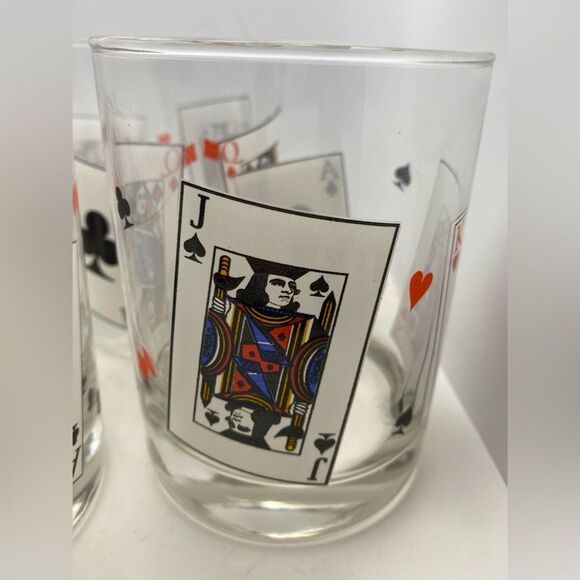 Unknown Other - Vintage Playing Cards Design Lowball Glasses – Set of 4 Tumblers